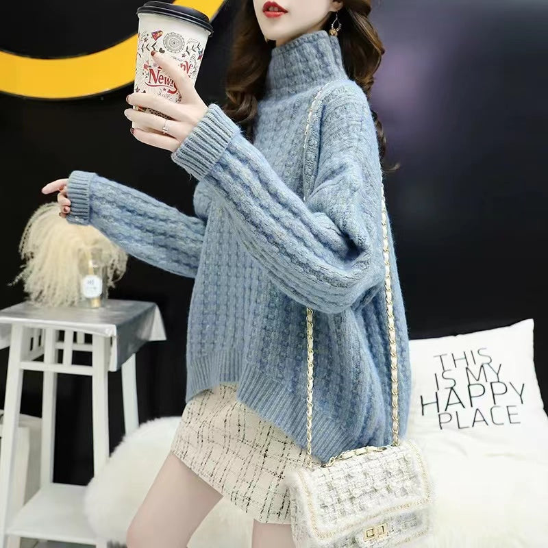 Casual High Neck Thickened Bottom Asymmetric Sweater