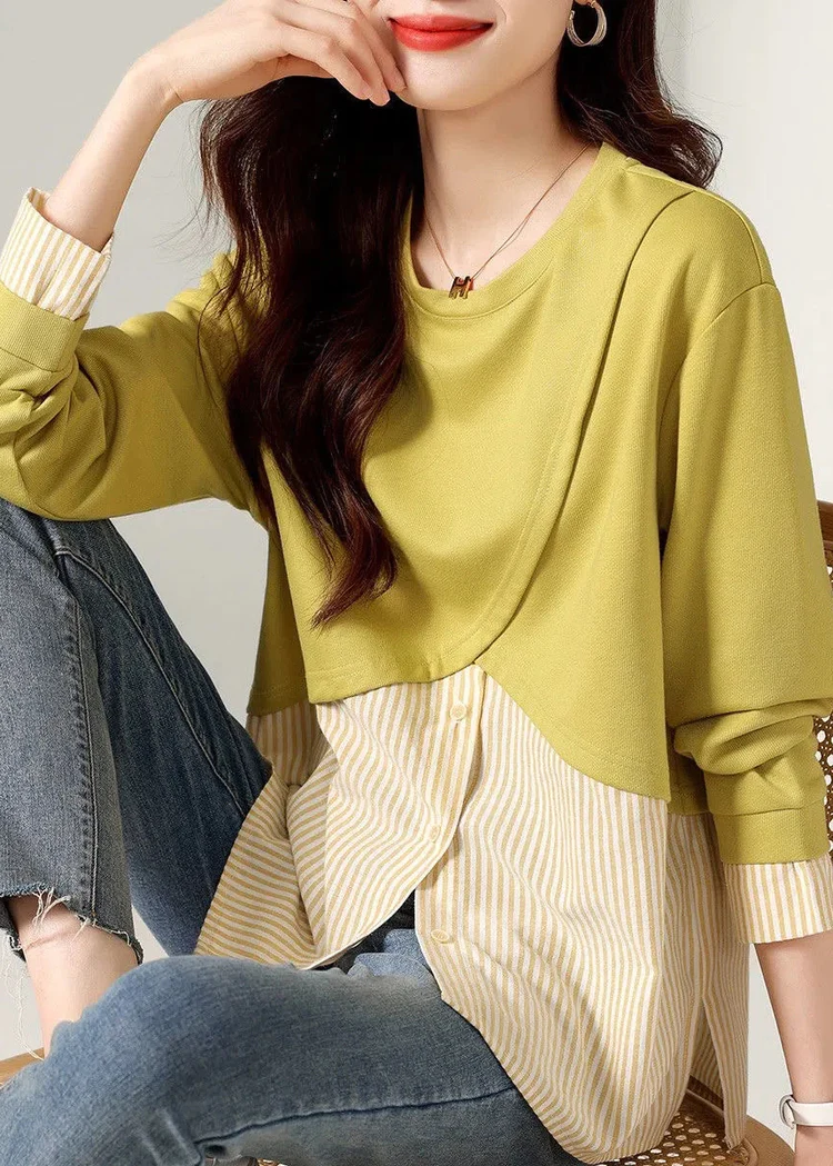 Loose Striped Patchwork T Shirt Long Sleeve Top