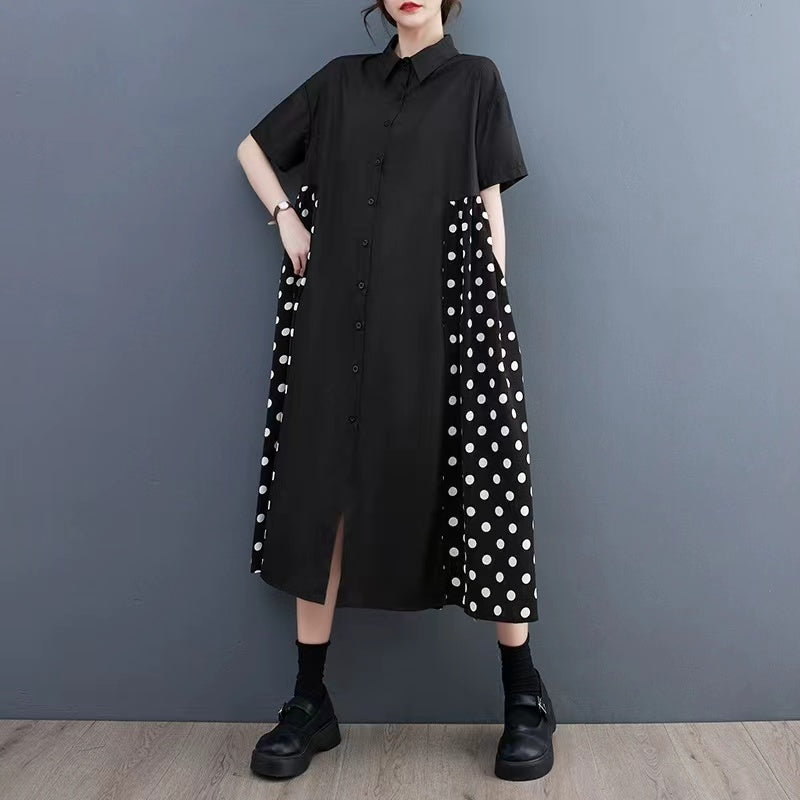 Casual Printed Polka Dot Short Sleeve Shirt Dress