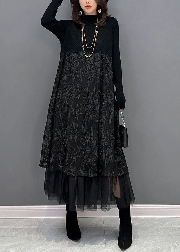 Women's Black Tulle Patchwork Dress