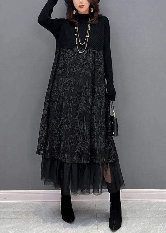 Women's Black Tulle Patchwork Dress