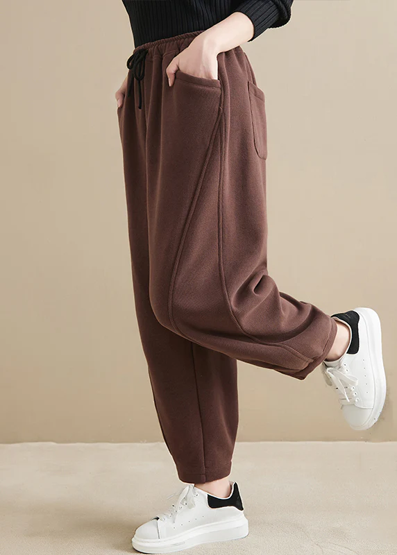 High-waisted thickened warm fleece pants sports harlequin pants