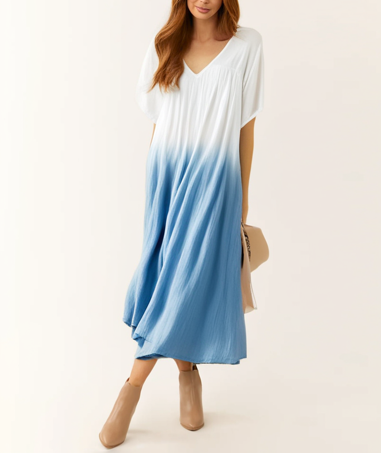 Fashion Gradient O Neck Cotton Half Sleeve Dress