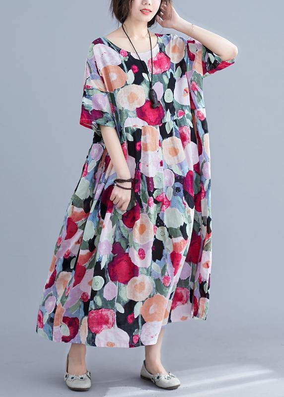 Loose Floral Half Sleeve Skinny Waist Long Dresses