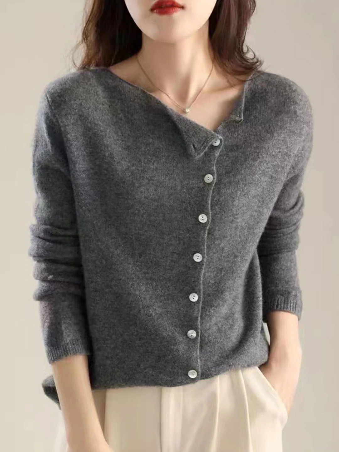 Women's Asymmetric Classic Crew Neck Knit Cardigan