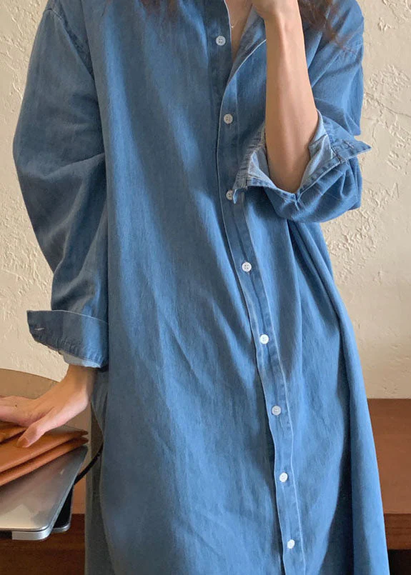 Women's Plus Size Color Peter Pan Collar Patchwork Denim Shirt Dress Spring