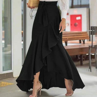 Women's High-Waisted Ruffled Asymmetrical Half-Body Skirt