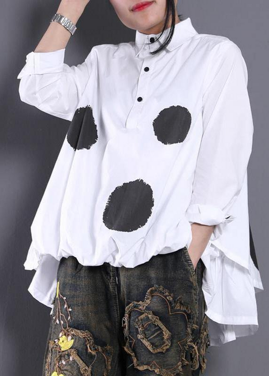 Women's White Polka Dot Asymmetric Shirt Top