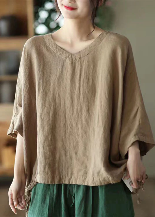 Casual Neck Embroidered Linen Top Long Sleeve