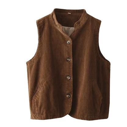 Collar Button Pocket Corduroy Vest Top