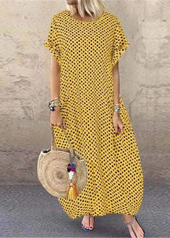 Polka Dot Printed Short Sleeve Long Dress