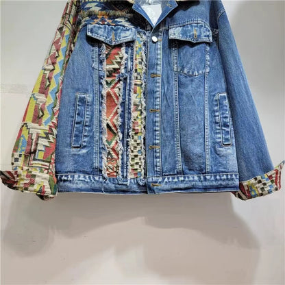 Casual Patchwork Colorblocked Denim Jacket