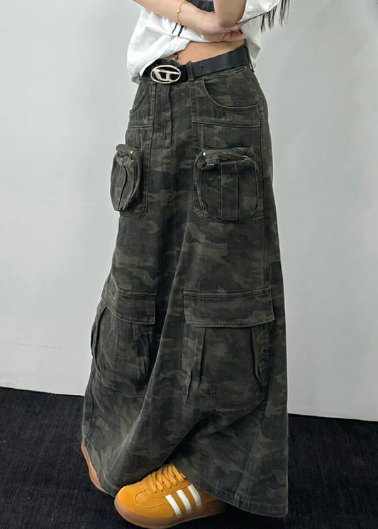 Women's Plus Size Camouflage Pocket Denim Long Skirt