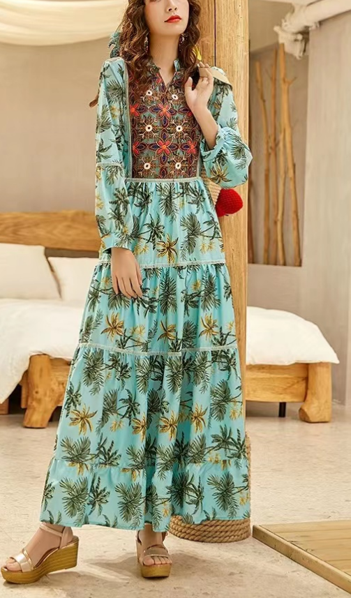 Bohemian Embroidered Patchwork Color Clash Beach Dress