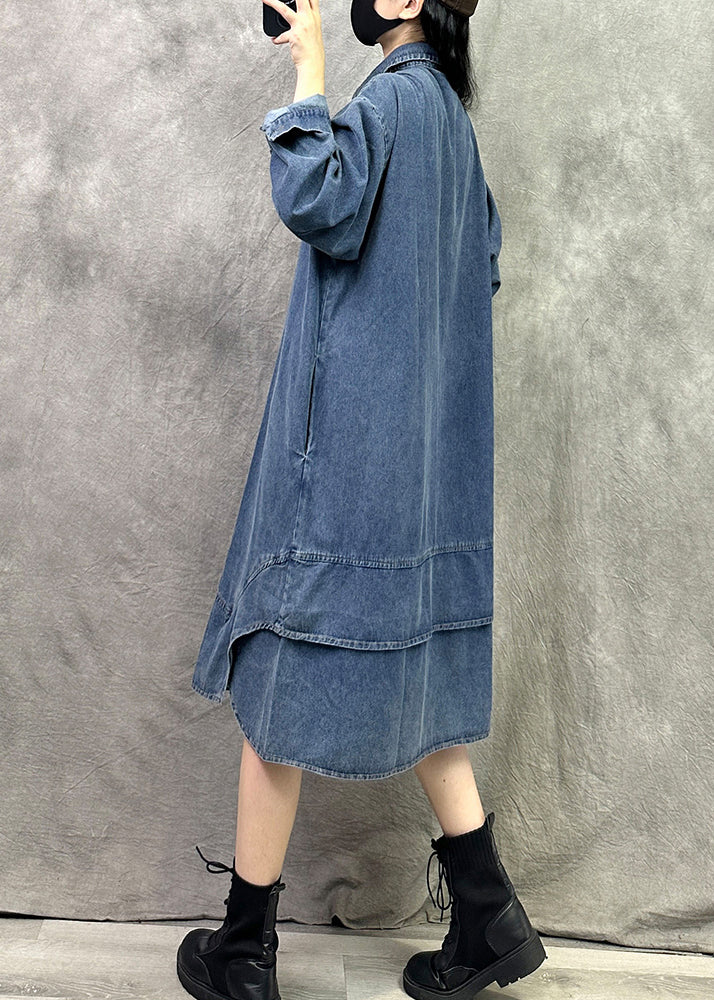 Art Blue  Embroidered Denim Short Sleeve Dress