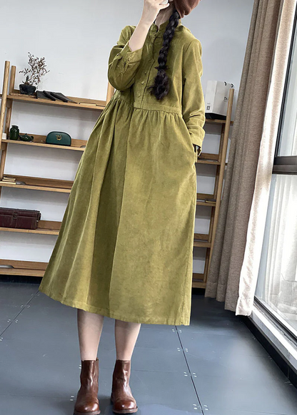 Italian Collar Patchwork Corduroy Dress