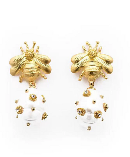 Women's Gold Copper Plated Zirconia Pearl Earrings