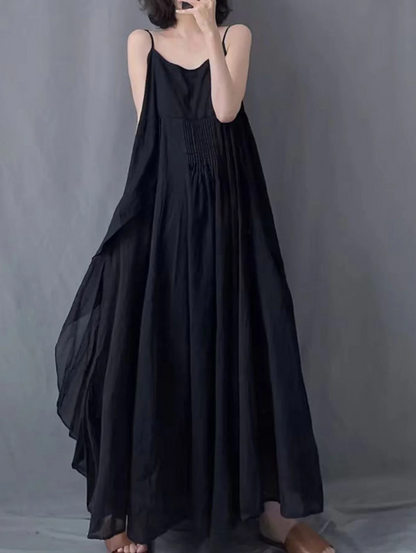 Women's Casual Pleated Irregular Halter Sleeveless Long Dresses