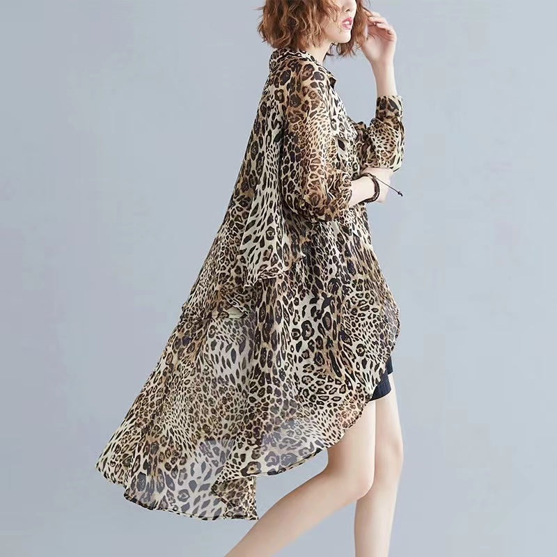 Original Design Oversized Leopard Print Shirt Top