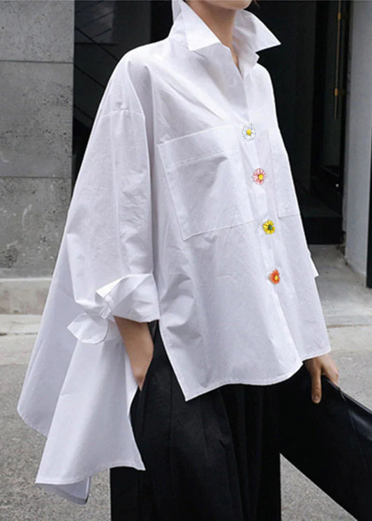 Natural White High Design Button Pocket Shirt Long Sleeve