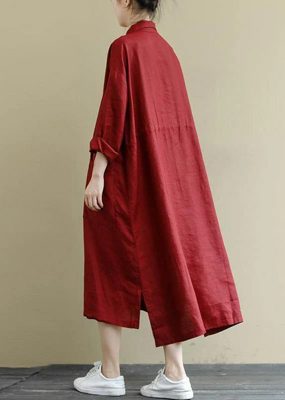 Cotton Linen Shirt Dress Casual