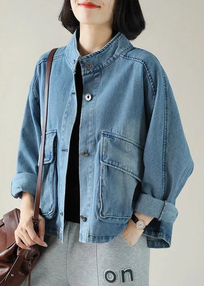 Vintage Casual Workwear Large Pocket Denim Jacket