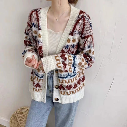 Vintage Cardigan Knit Jacquard Sweater