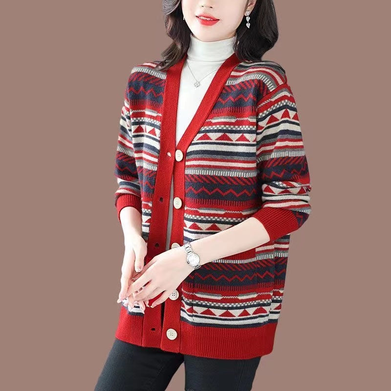 Loose Striped Cardigan Sweater