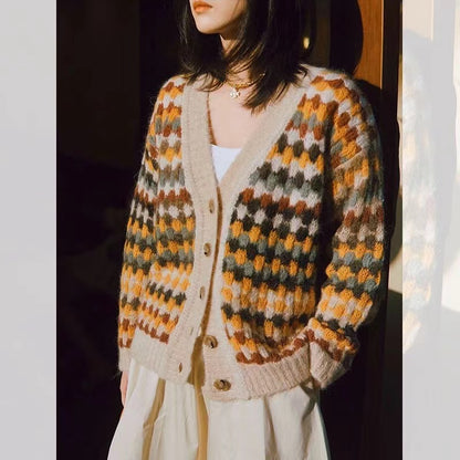 Geometric Rainbow Cardigan Sweater Jacket