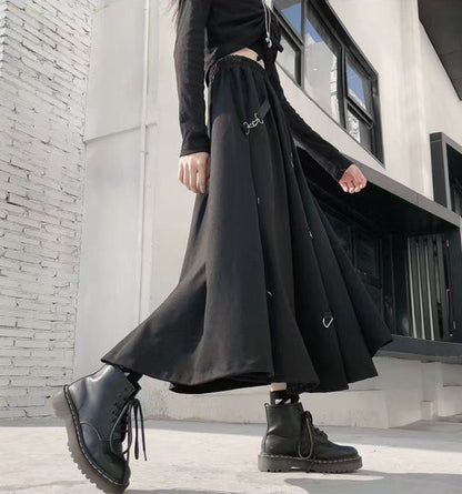 Loose Retro Dark Black Tightened Asymmetric Design Cotton Halter Skirt