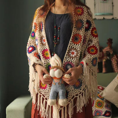 Vintage Bohemian Geometric Fringe Shawl