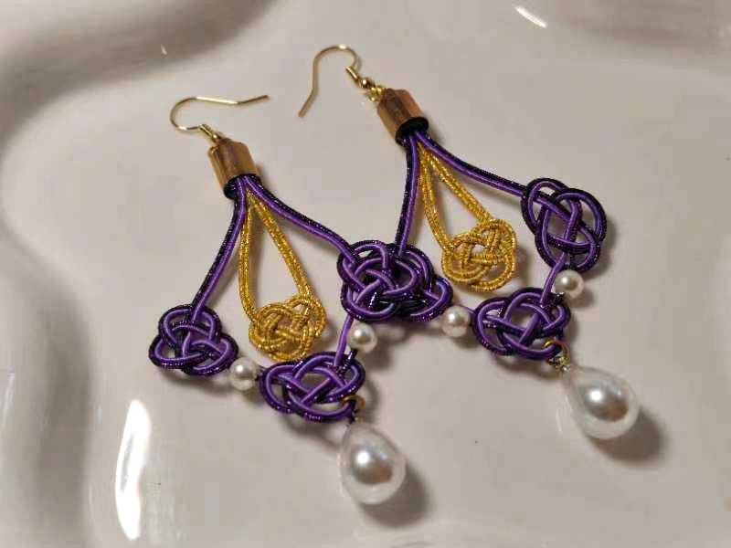 DIY Classical Purple Gold Pearl Earrings