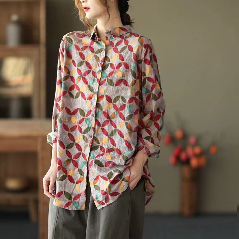 Vintage geometric patterned lapel shirt