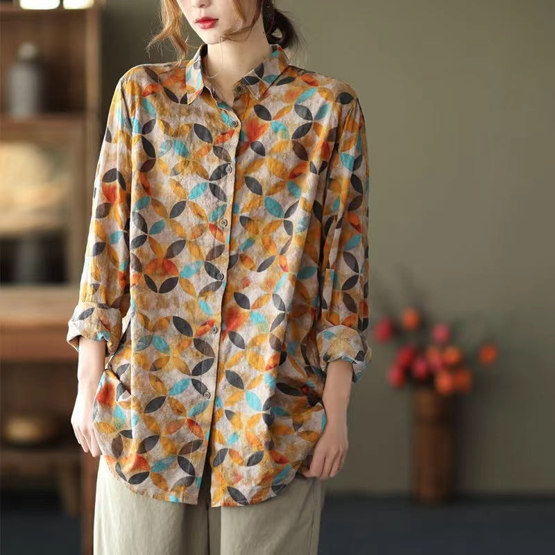 Vintage geometric patterned lapel shirt