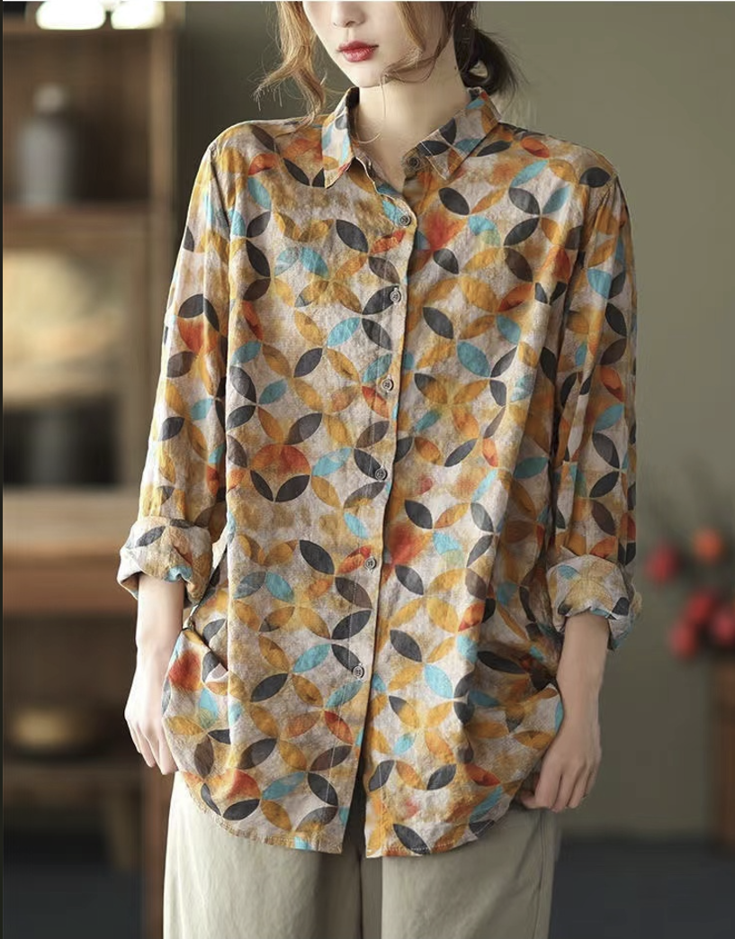 Vintage geometric patterned lapel shirt