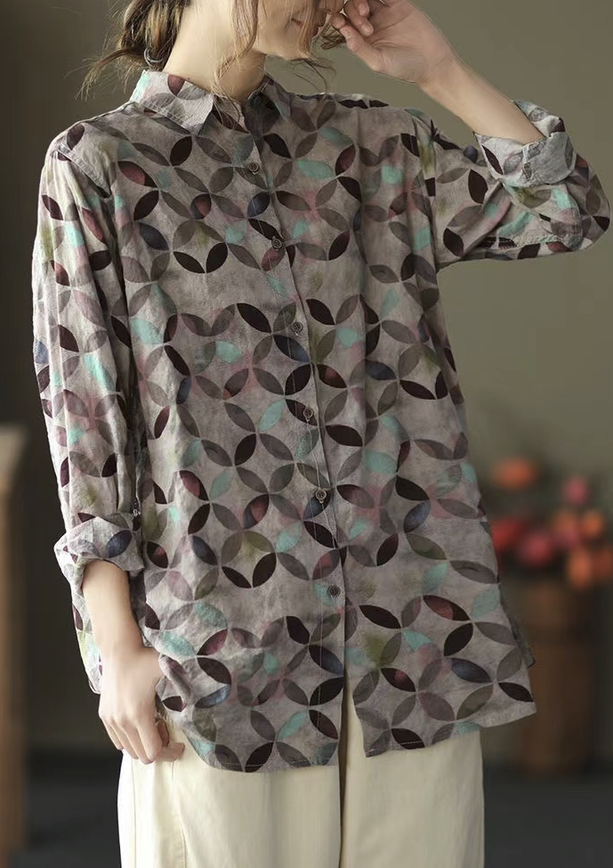 Vintage geometric patterned lapel shirt