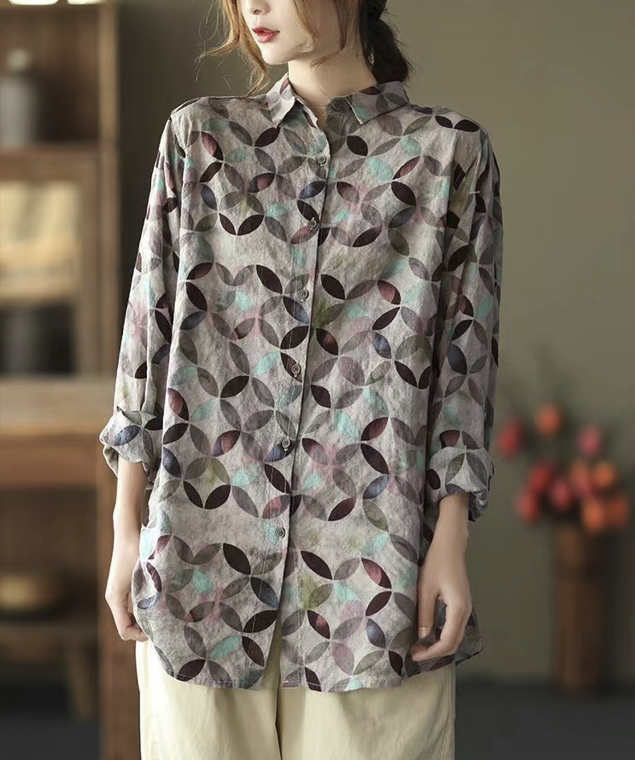 Vintage geometric patterned lapel shirt