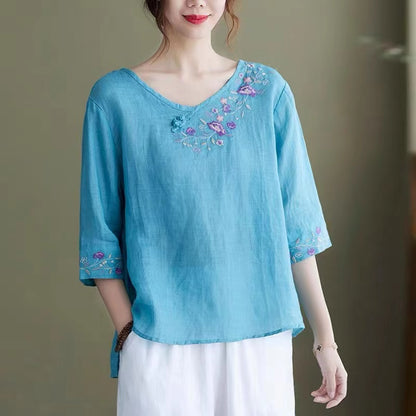 Short Sleeve Embroidered Floral Shirt