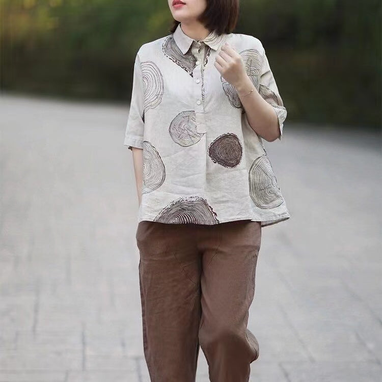 Vintage Printed Linen Shirt Half Sleeve