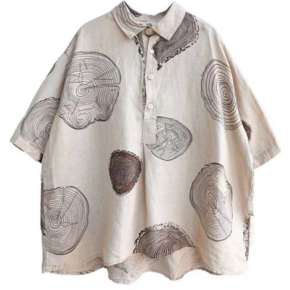 Vintage Printed Linen Shirt Half Sleeve