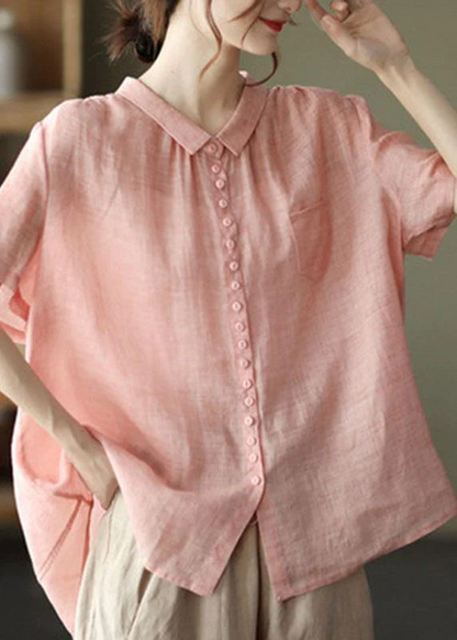 Lapel Cardigan Shirt Women's Short Sleeve