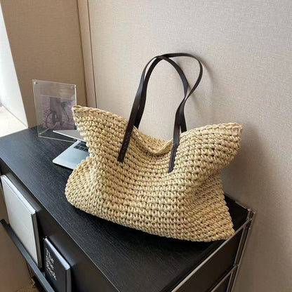 Coffee Straw Woven Crossbody Tote