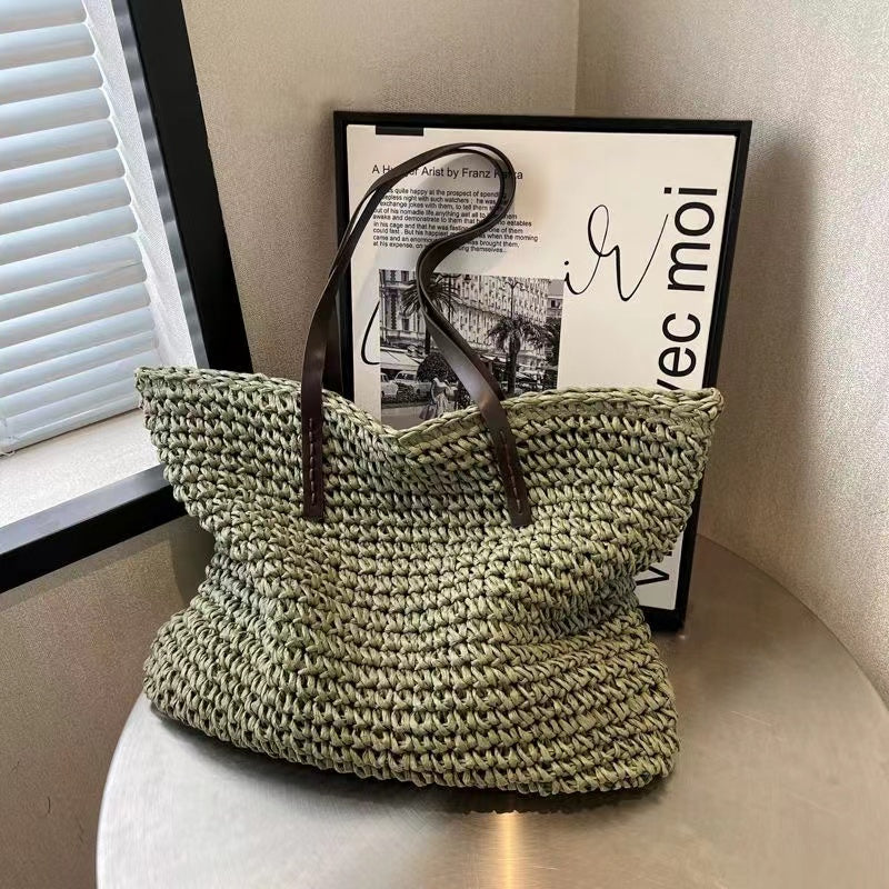 Coffee Straw Woven Crossbody Tote