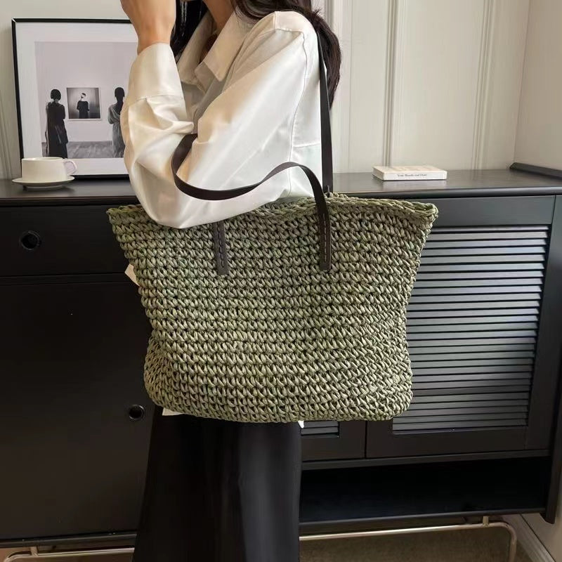 Coffee Straw Woven Crossbody Tote