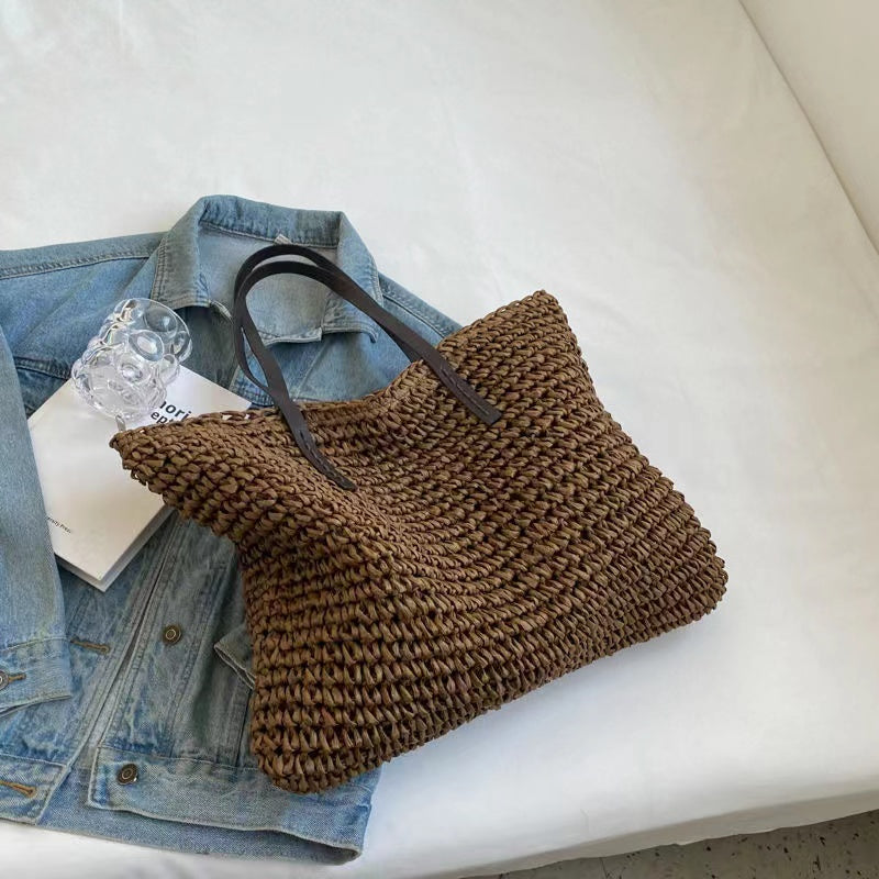 Coffee Straw Woven Crossbody Tote