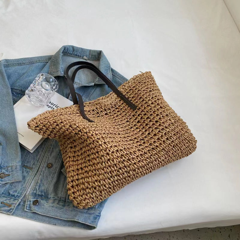 Coffee Straw Woven Crossbody Tote