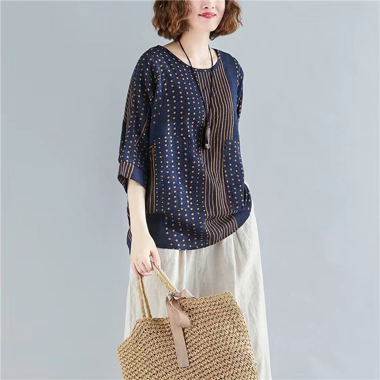 Round Collar Geometric Print Shirt