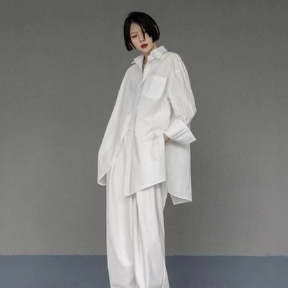 White Asymmetric Design Long Shirt