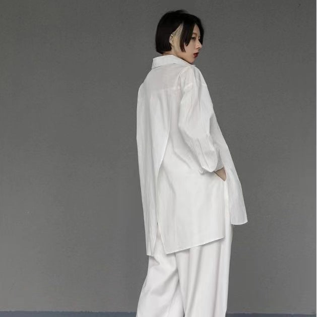 White Asymmetric Design Long Shirt