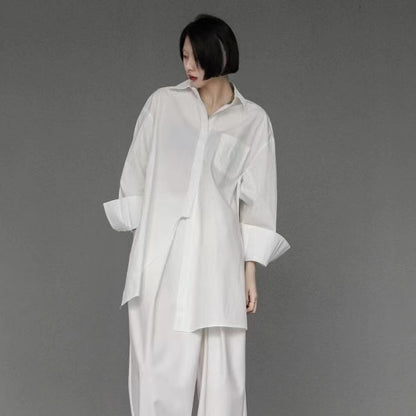 White Asymmetric Design Long Shirt